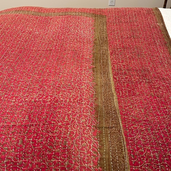 KANTHA QUILT HANDCRAFTED LIGHTWEIGHT REVERSIBLE BLANKET THROW BEDDING FROM INDIA - Picture 9 of 10